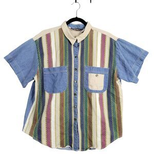 PANHANDLE SLIM Vintage 90s Stripe Denim Button Shirt Southwest Western SIZE XL